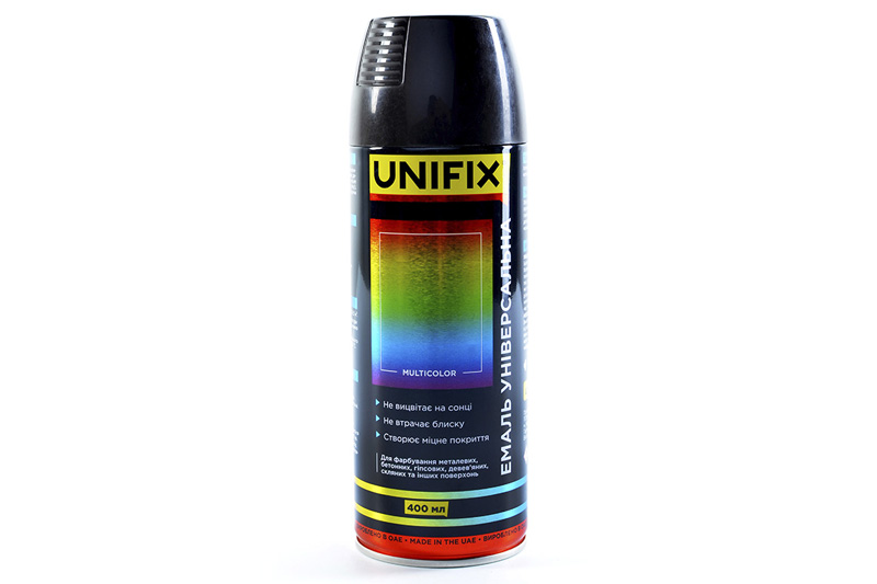 Эмаль универсальная акриловая премиум RAL9005 черный глянец 400мл UNIFIX