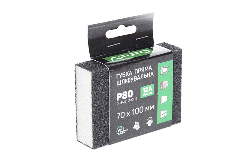 Губка шліфувальна APRO чотирьохстороння пряма P80 Губка шлифовальная APRO четырехсторонняя прямая P80