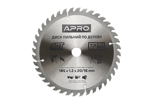 Диск пильный по дереву 185х20(16)х40Т APRO