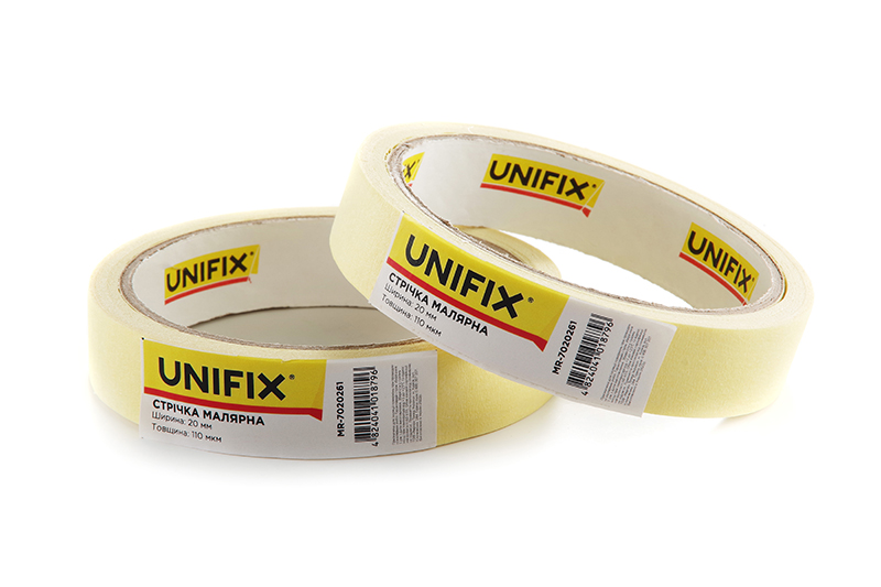 Стрічка клейка малярна 20мм*20м MR-7020261 UNIFIX Лента клейкая малярная 20мм*20м MR-7020261 UNIFIX
