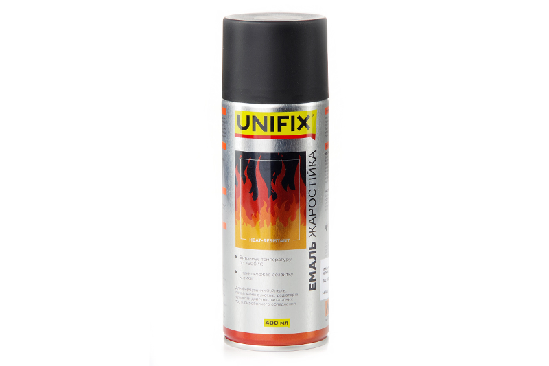 Эмаль жаропрочная RAL 9005 Черный 400мл UNIFIX
