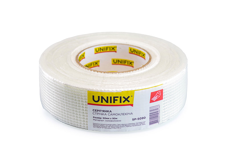 Стрічка скловолоконна серп'янка 50мм*90м UNIFIX Лента стекловолоконная серпянка 50мм*90м UNIFIX