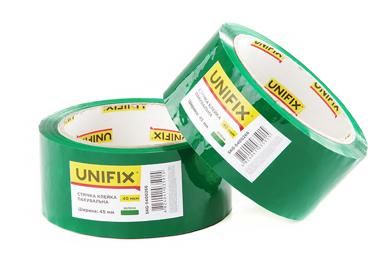 Стрічка клейка пакувальна зелена 45мм 200 SKG-5400266 UNIFIX Лента клейкая упаковочная зеленая 45мм 200 SKG-5400266 UNIFIX
