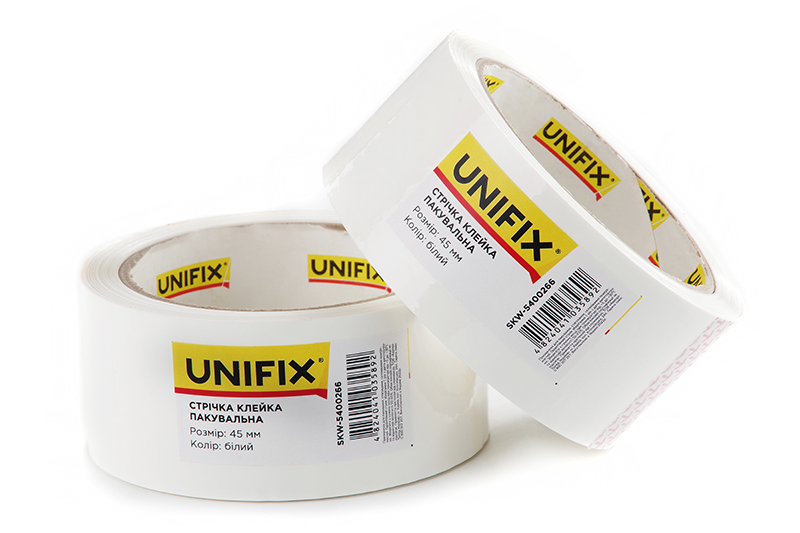 Стрічка клейка пакувальна біла 45мм 200 SKW-5400266 UNIFIX Лента клейкая упаковочная белая 45мм 200 SKW-5400266 UNIFIX