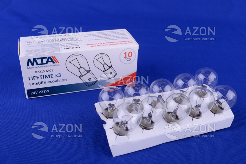 Лампа автомобільна 24V 21W Ba15s P21W (вказівники повороту перед, зад, стоп-сигнали, габарити, ліхтарі заднього ходу, задні протитуманні ліхтарі) (10шт) MTA Лампа автомобильная 24V 21W Ba15s P21W (указатели поворота перед, зад, стоп-сигналы, габариты, фонари заднего хода, задние противотуманные фонари) (10шт) MTA