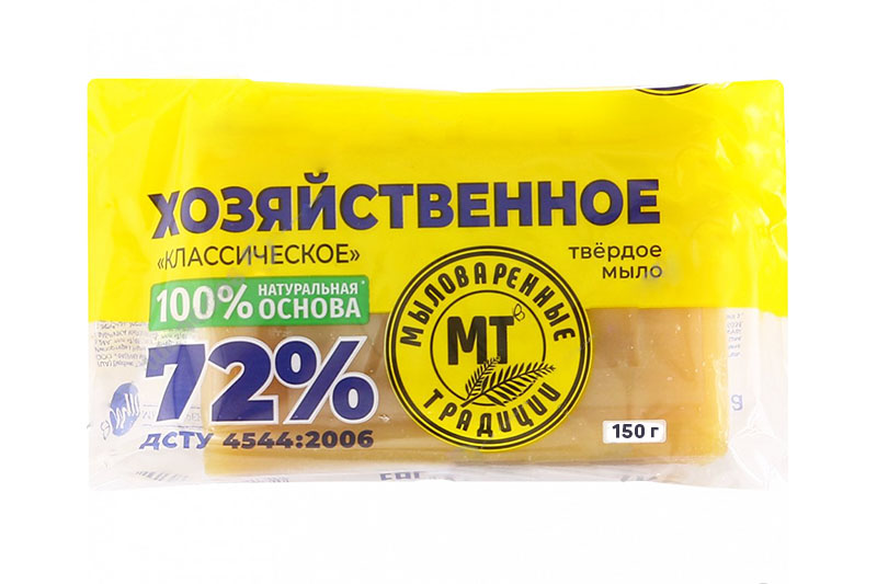 Мило господарське тверде (кор.) 150г. (в упаковці) Миловарні традиції Мыло хозяйственное твёрдое (кор.) 150г. (в упаковке) Мыловаренные традиции