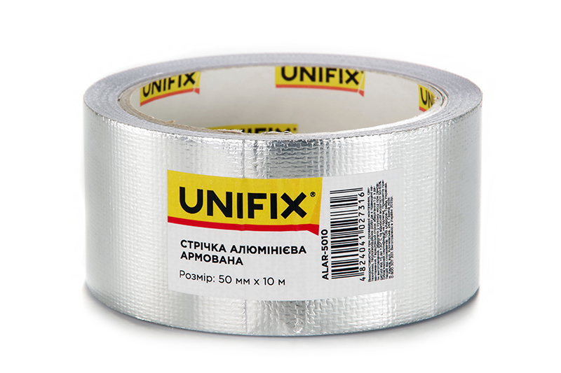 Стрічка клейка алюмінієва армована 50мм 10м UNIFIX Лента клейкая алюминиевая армированная 50мм 10м UNIFIX