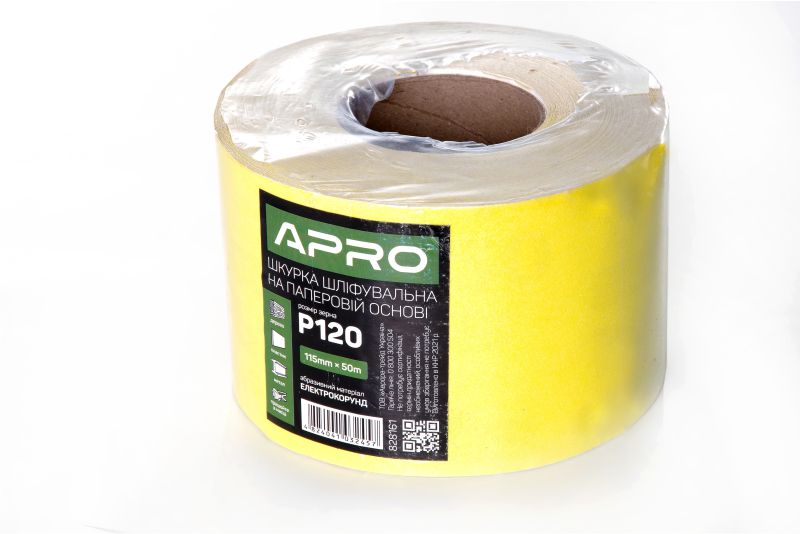 Бумага шлифовальная APRO P120 115мм*50м рулон (бумажная основа)