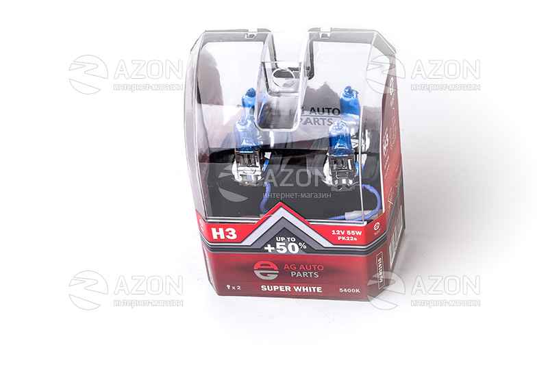 Лампа автомобильная H3 12V 55W PK22S SUPER WHITE (ближняя/дальняя, противотуманная) (темно-голубой) (2 шт.) AG AUTO PARTS Купить Лампа автомобильная H3 12V 55W PK22S SUPER WHITE (ближняя/дальняя, противотуманная) (темно-голубой) (2 шт.) AG AUTO PARTS
