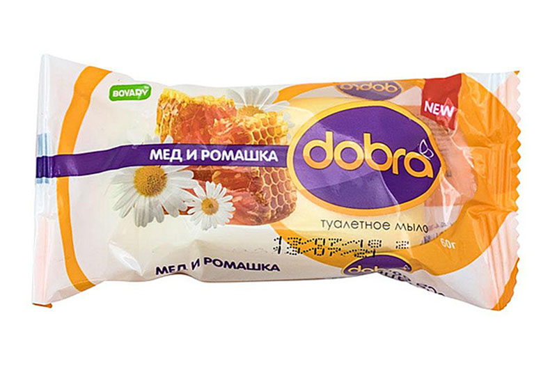 Мило туалетне тверде косметичне ТМ Dobra Мед і ромашка 60г Мыло туалетное твёрдое косметическое ТМ Dobra Мёд и ромашка 60г