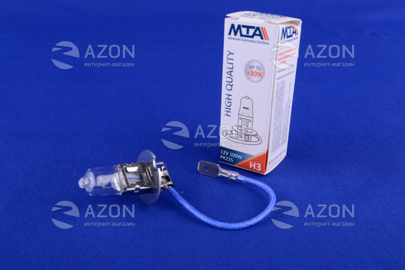 Лампа автомобільна H3 12V 100W PK22S (ближня/дальня, протитуманна) MTA Лампа автомобильная H3 12V 100W PK22S (ближняя/дальняя, противотуманная) MTA