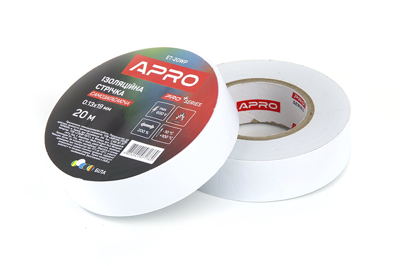 Изоляционная лента белая мат. 0.13х19 мм 20 м (самозагасающая) APRO PRO