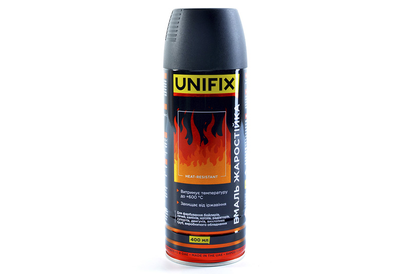 Эмаль жаропрочная черный мат премиум 400мл UNIFIX