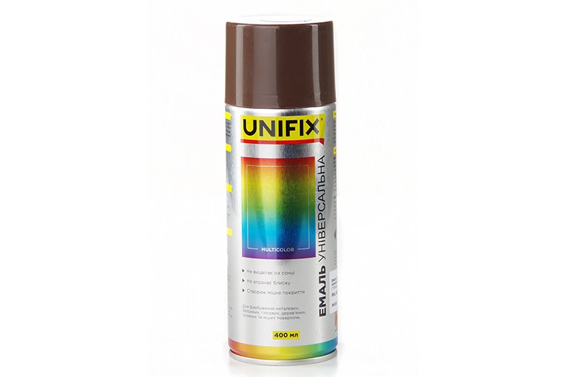 Эмаль акриловая универсальная RAL 8028 Коричневый камуфляжный гл. 400мл UNIFIX