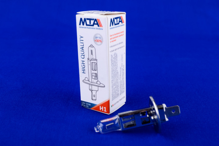 Лампа автомобільна H1 12V 55W P14.5S (ближня/дальня, протитуманна) MTA Лампа автомобильная H1 12V 55W P14.5S (ближняя/дальняя, противотуманная) MTA
