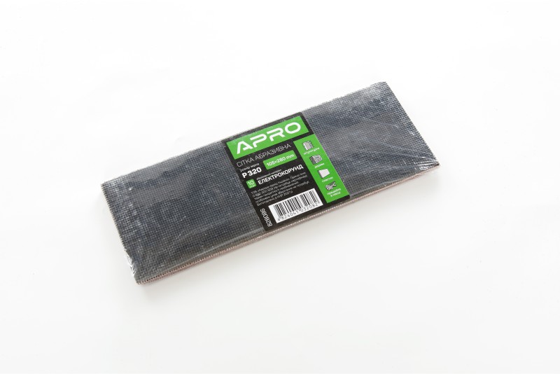 Сітка абразивна APRO P320 105*280мм електрокорунд (10шт) Сетка абразивная APRO P320 105*280мм электрокорунд (10шт)