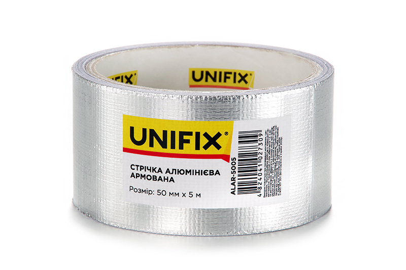 Стрічка клейка алюмінієва армована 50мм 5м UNIFIX Лента клейкая алюминиевая армированная 50мм 5м UNIFIX