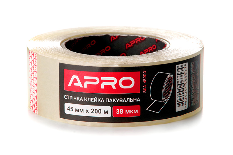 Стрічка клейка пакувальна 38мкм 45мм 200м APRO Лента клейкая упаковочная 38мкм 45мм 200м APRO