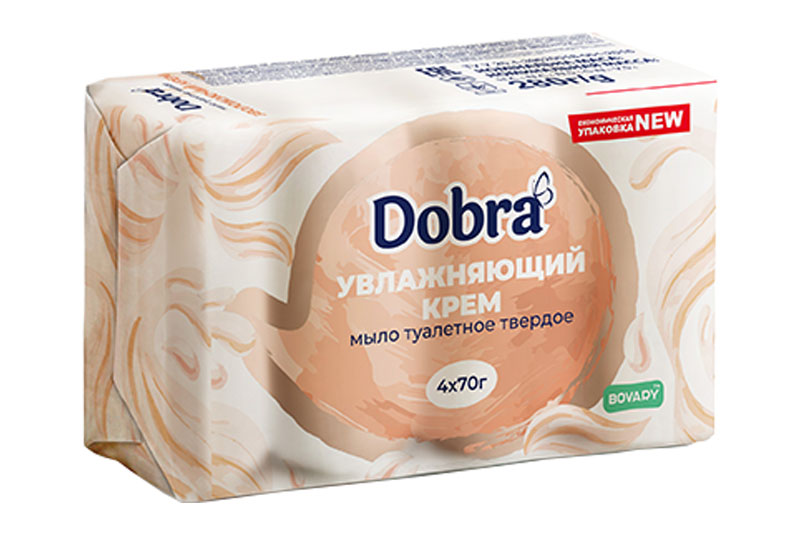 Мило туалетне тверде косметичне 4*70г екопак Dobra Зволожуючий крем Мыло туалетное твёрдое косметическое 4*70г экопак Dobra Увлажняющий крем
