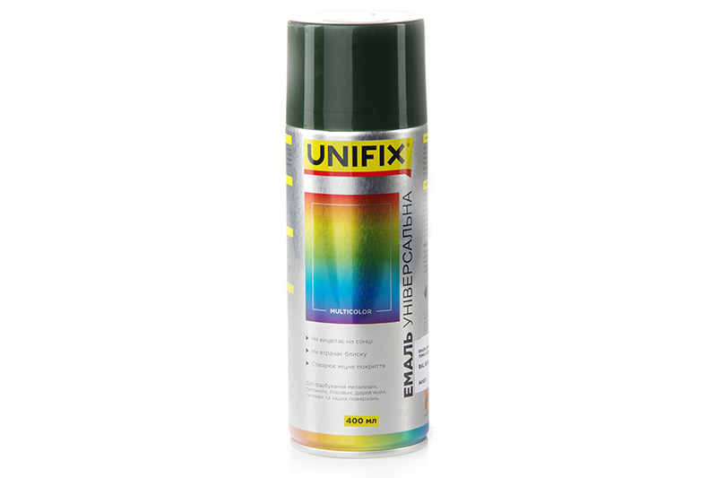 Эмаль акриловая универсальная RAL 6005 Темно-зеленый гл. 400мл UNIFIX