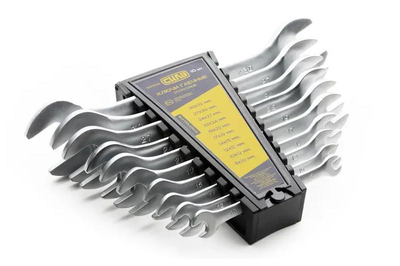 Набор ключей рожковых 8x10мм, 10x12мм, 12x13мм, 14x15мм, 17x19мм, 19x22мм, 22x24мм, 24x27мм, 27x30мм, 30x32мм (10шт) СИЛА