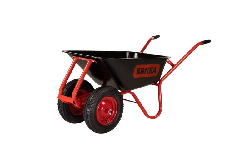 Тачка двухколесная F1 100л красок черное корыто Industrial 1,0мм, красная рама, пневмо колесо КВІТКА PRO