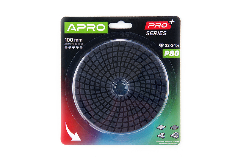 Круг алмазный шлифовальный на липучке 100мм Р80 APRO PRO