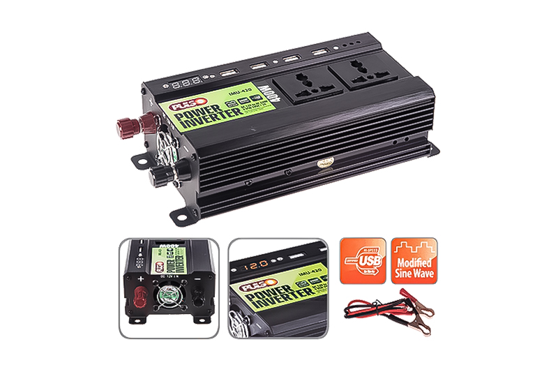 Перетворювач напруги 12V-220V 400W 4USB-5VDC2.0A LED мод.хвиля/клеми (IMU-420) PULSO Преобразователь напряжения 12V-220V 400W 4USB-5VDC2.0A LED мод.волна/клеммы (IMU-420) PULSO