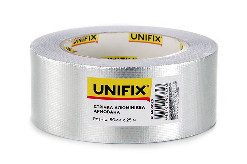Стрічка клейка алюмінієва армована 50мм 25м UNIFIX Лента клейкая алюминиевая армированная 50мм 25м UNIFIX