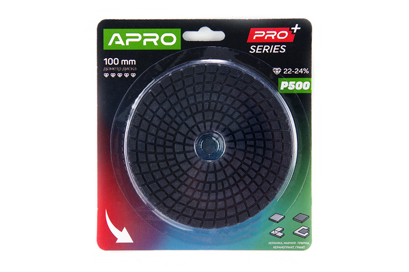 Круг алмазный шлифовальный на липучке 100мм Р500 APRO PRO
