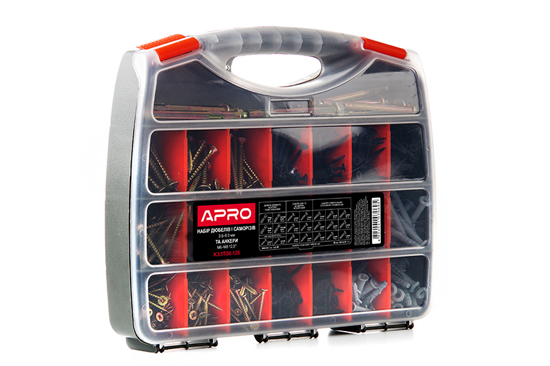 Набор дюбелей и саморезов 3.5–6.0мм и анкеры M6–M8 12,5'' APRO