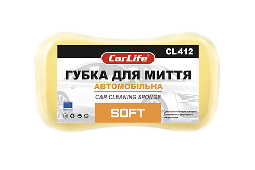 Губка для миття авто Soft з дрібними порами 220x120x60мм, жовта CL-412 CARLIFE Губка для мытья авто Soft с мелкими порами 220x120x60мм, желтая CL-412 CARLIFE
