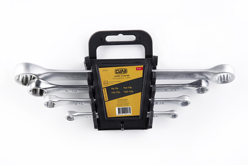 Набор ключей накидных двусторонних TORX CrV (T6-T8, T10-T12, T14-T18, T20-T24) (4шт) СИЛА