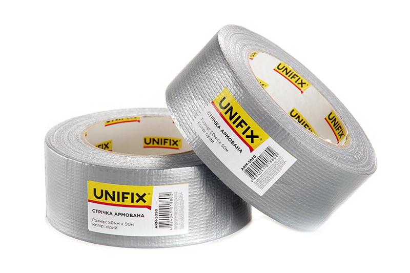 Стрічка клейка армована сіра 50мм*50м UNIFIX Лента клейкая армированная серая 50мм*50м UNIFIX