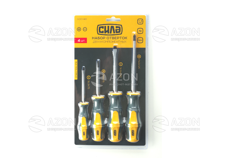 Набор отверток двухкомпонентных CrV SL3x75, SL6x100, PH1x75, PH2x125 (4шт) СИЛА
