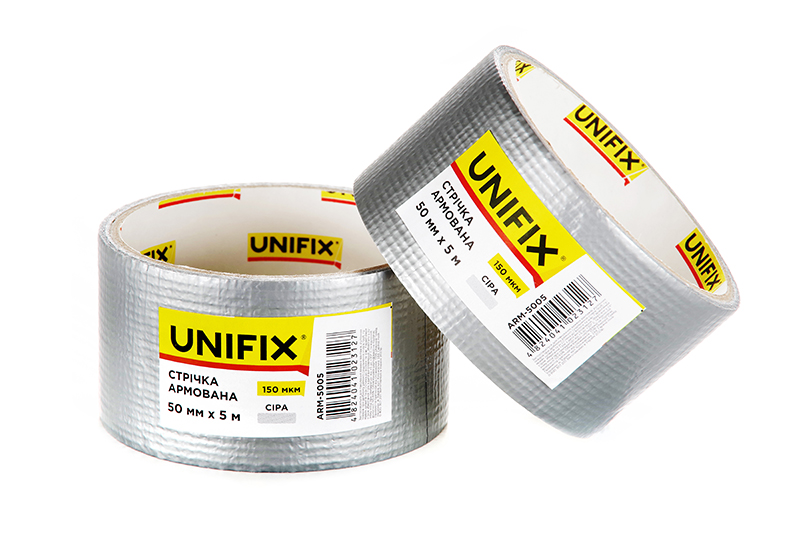 Стрічка клейка армована сіра 50мм*5м UNIFIX Лента клейкая армированная серая 50мм*5м UNIFIX