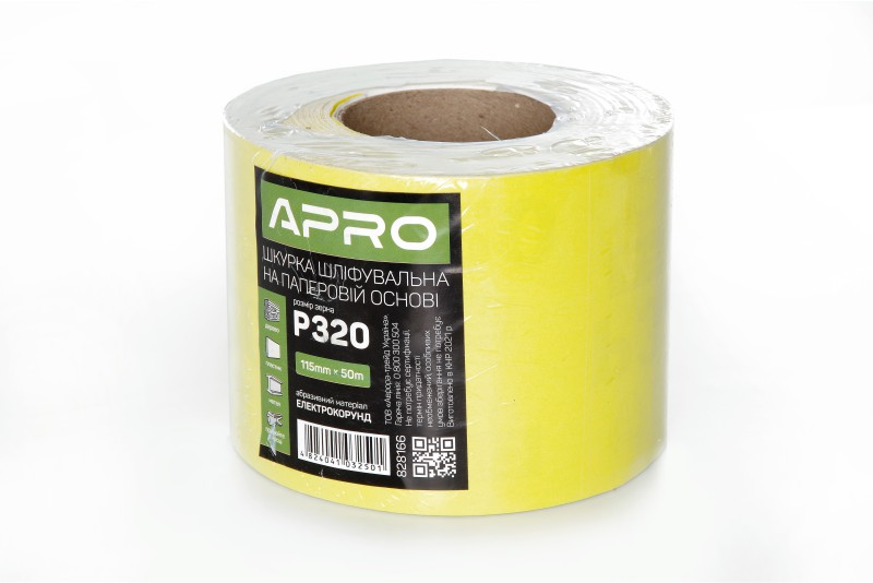 Папір шліфувальний APRO P320 115мм*50м рулон (паперова основа) Бумага шлифовальная APRO P320 115мм*50м рулон (бумажная основа)