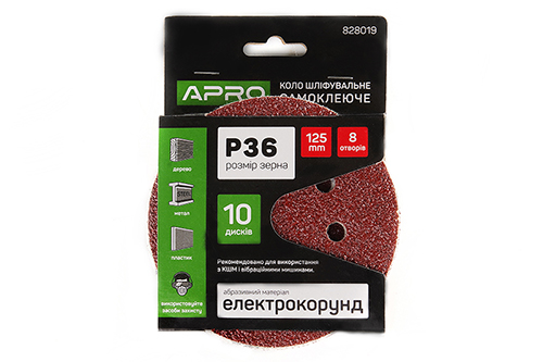 Круг шлифовальный 8 отверстий (на липучке) 125мм Р36 APRO
