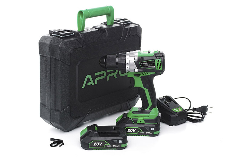Дрель-шуруповерт бесщеточный APRO 20В, 2А, 20DB, 2 АКБ, ЗУ, кейс