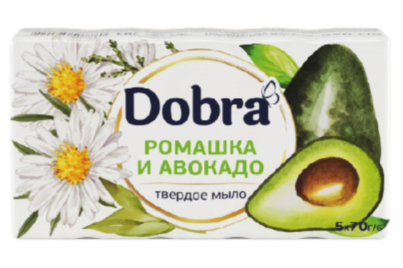 Мыло туалетное твёрдое косметическое 5*70г экопак ТМ Dobra Ромашка и авокадо Мыло туалетное твёрдое косметическое 5*70г экопак ТМ Dobra Ромашка и авокадо