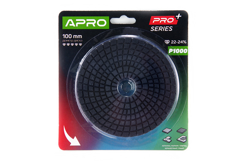 Круг алмазный шлифовальный на липучке 100мм Р1000 APRO PRO