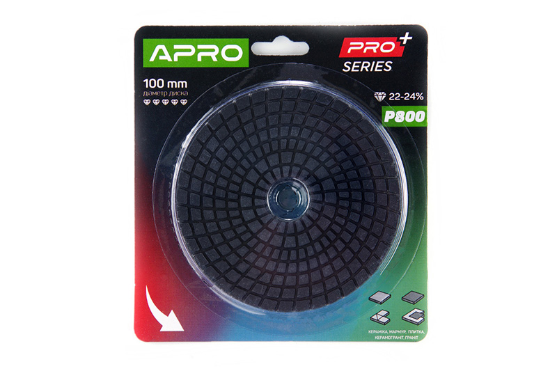 Круг алмазный шлифовальный на липучке 100мм Р800 APRO PRO