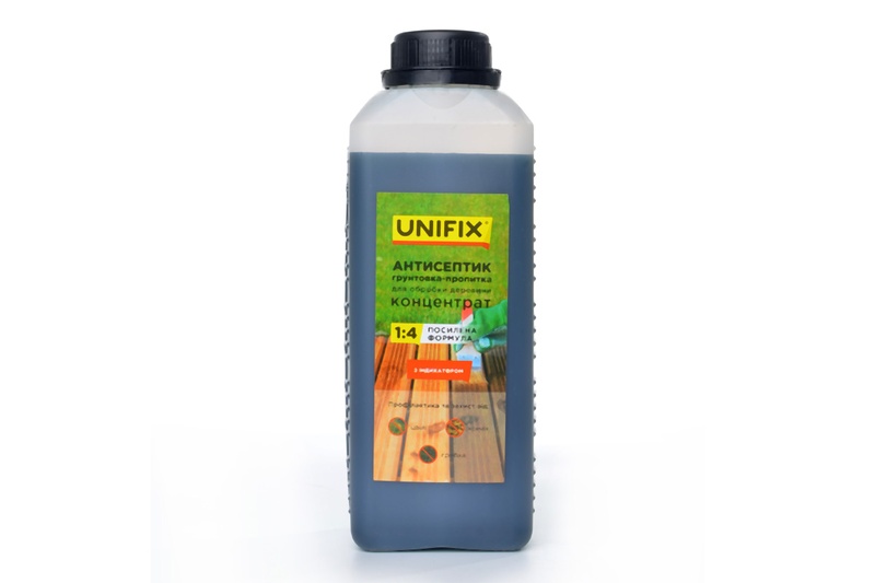 Антисептик грунтовка-пропитка концентрат 1:4 для обработки древесины 1 кг (с индикатором) UNIFIX