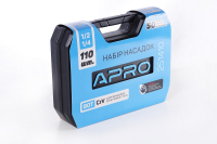 Набор насадок (инструментов) торцевых c трещоткой CrV 1/4, 1/2 (90Т) (110шт) APRO