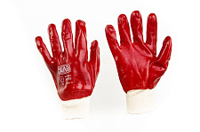 Перчатки с ПВХ покрытием р10 (красные манжет без хеддера) СИЛА