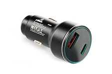 Автомобильное зарядное устройство USB/Tipe-C (12/24V - 5V 3A) черное с подсветкой 12 Atelie