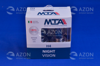 Лампа автомобильная H4 12V 60/55W P43T NIGHT VISION +80% (2шт) (ближняя/дальняя, противотуманная) MTA