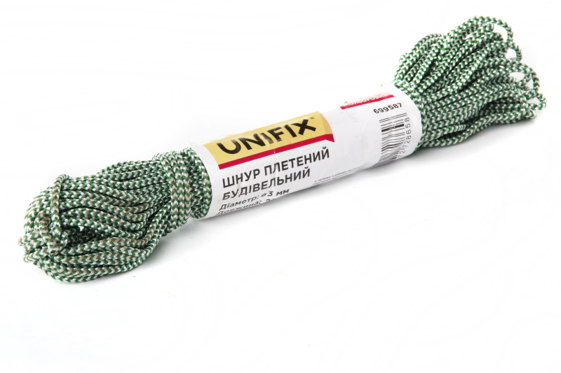 Шнур плетений будівельний кольоровий 4мм 20м UNIFIX Шнур плетеный цветной строительный 4мм 20м UNIFIX