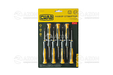 Набор отверток для точных работ CrV PH0x50, PH00x50, SL2x50, SL2,5x50, T8x50, T9x50, T10x50 (7шт) СИЛА