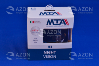 Лампа автомобильная H3 12V 55W PK22S NIGHT VISION +80% (2шт) (ближняя/дальняя, противотуманная) MTA
